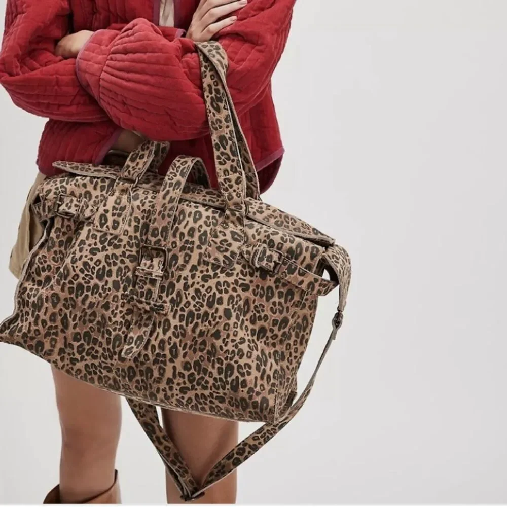 Free People Wild Thing Leather Leopard Tote